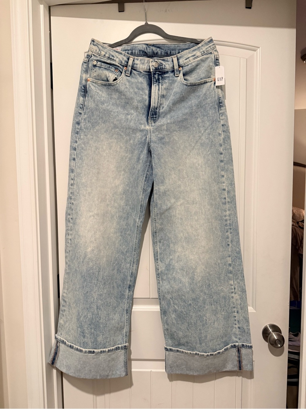 GAP Faded Light Blue Wide-Leg Cuffed Jeans
